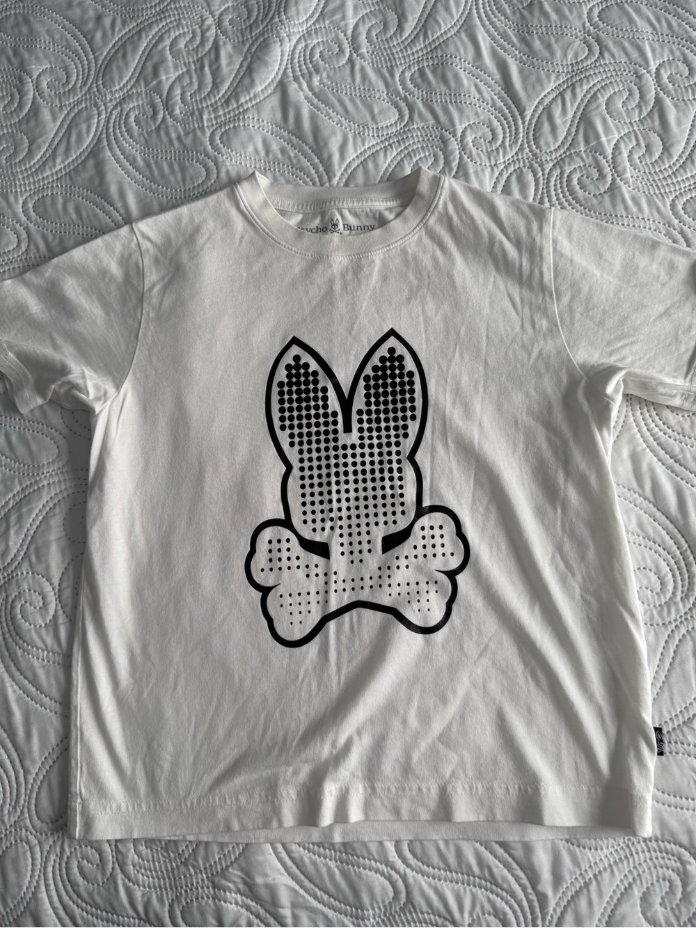 Psycho Bunny White Tee with Black Bunny-and-Bone Graphic